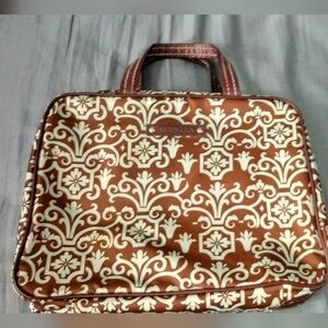 Modella Handheld Makeup Bag & Organizer Travel Case/Brown w Green Floral